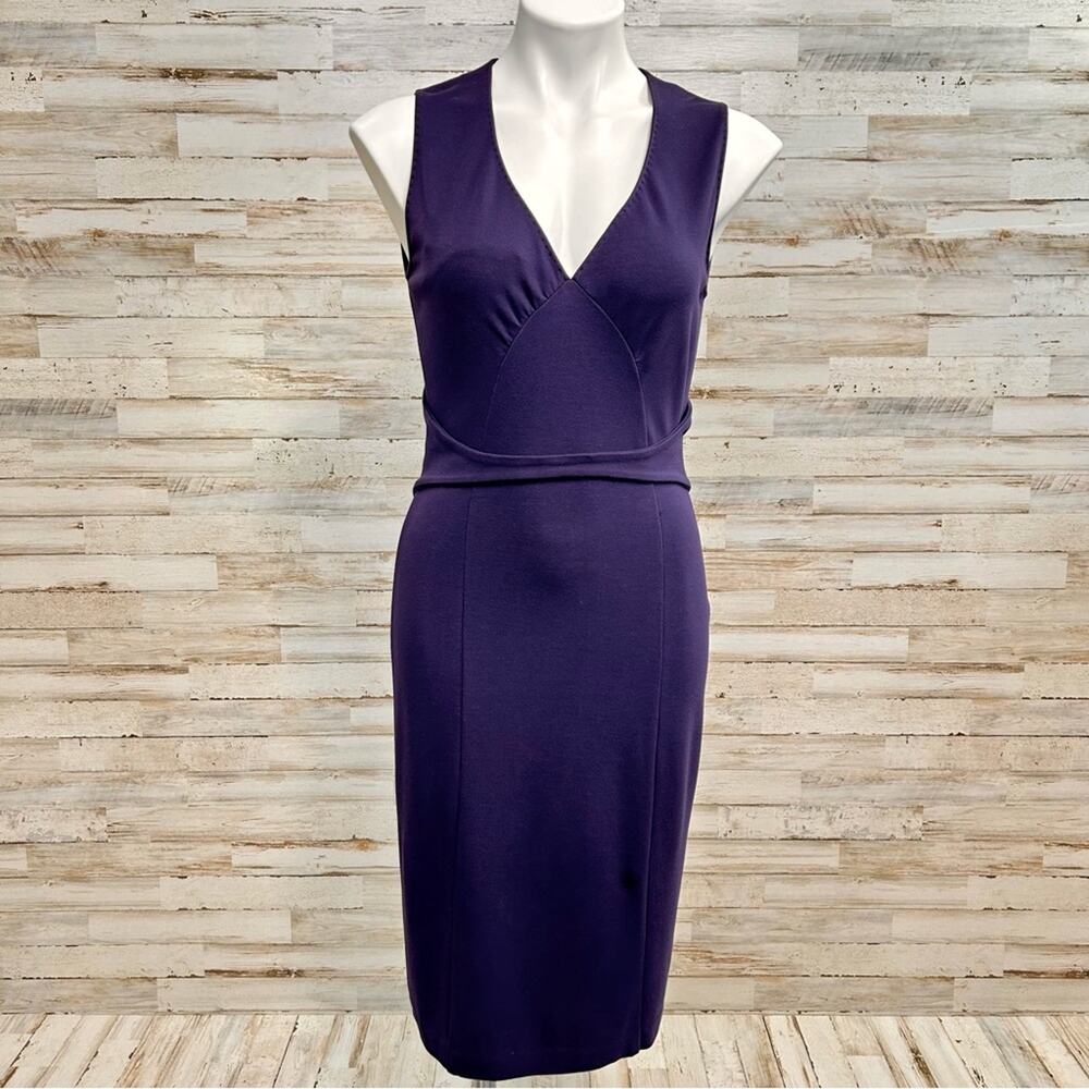 Elie Tahari Sleeveless Stretch Knit Sheath Dress Size S Purple Plum V-Neck